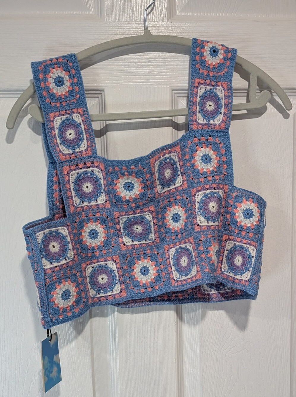 Cider Crochet Square Crop Top in Blue, Pink & White - Picture 2 of 5